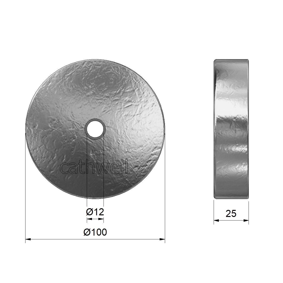Zinc anode disc Ø100 x L25 with pipe insert - Cathwell