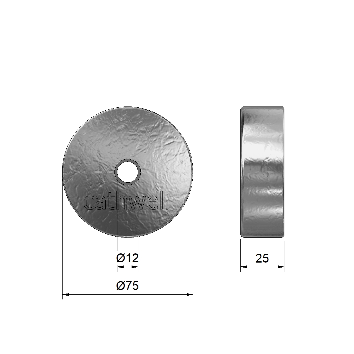 Zinc anode disc Ø75 x L25 with pipe insert - Cathwell